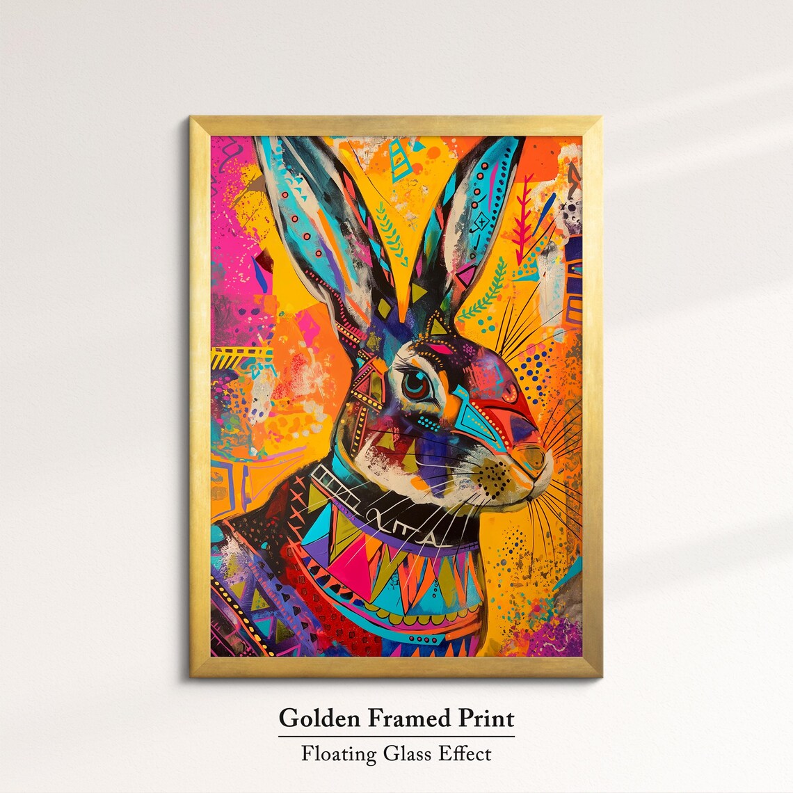 Rabbit Colorful Geometric Tribal Mosaic Hare Portrait Abstract Art Poster - Image 5