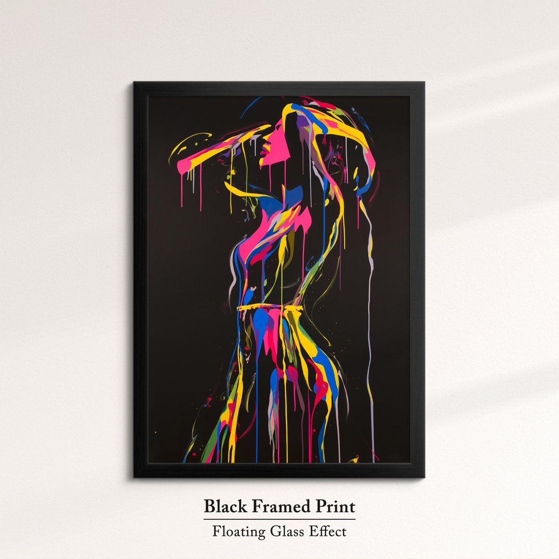 Neon Paint Splash Standing Woman With Flowing Hair Dark Art Poster - Image 8