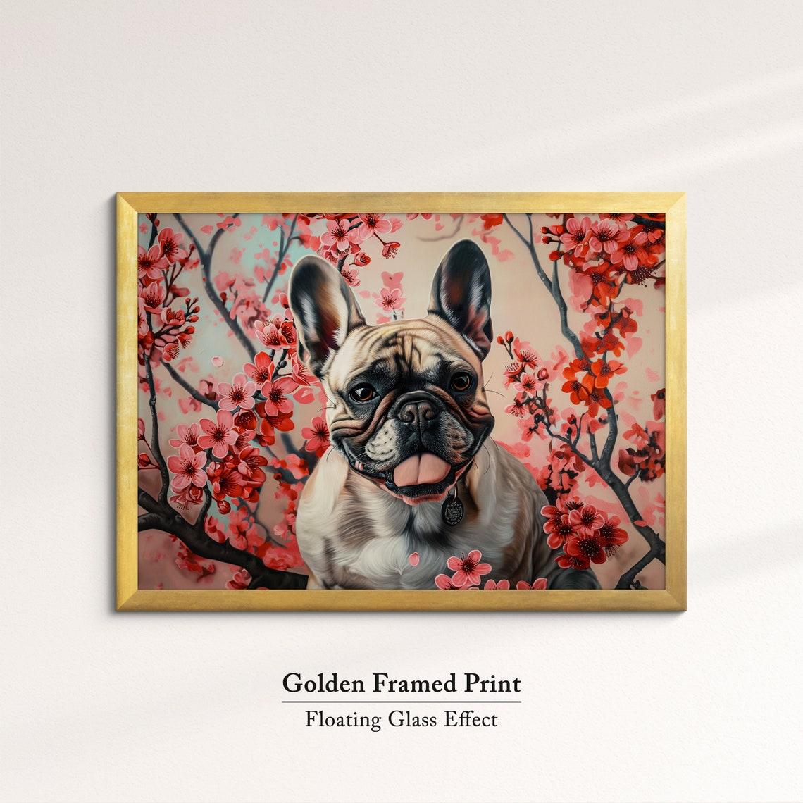 French Bulldog Portrait In Red Blossoms With Collar Tag Spring Poster - Image 5