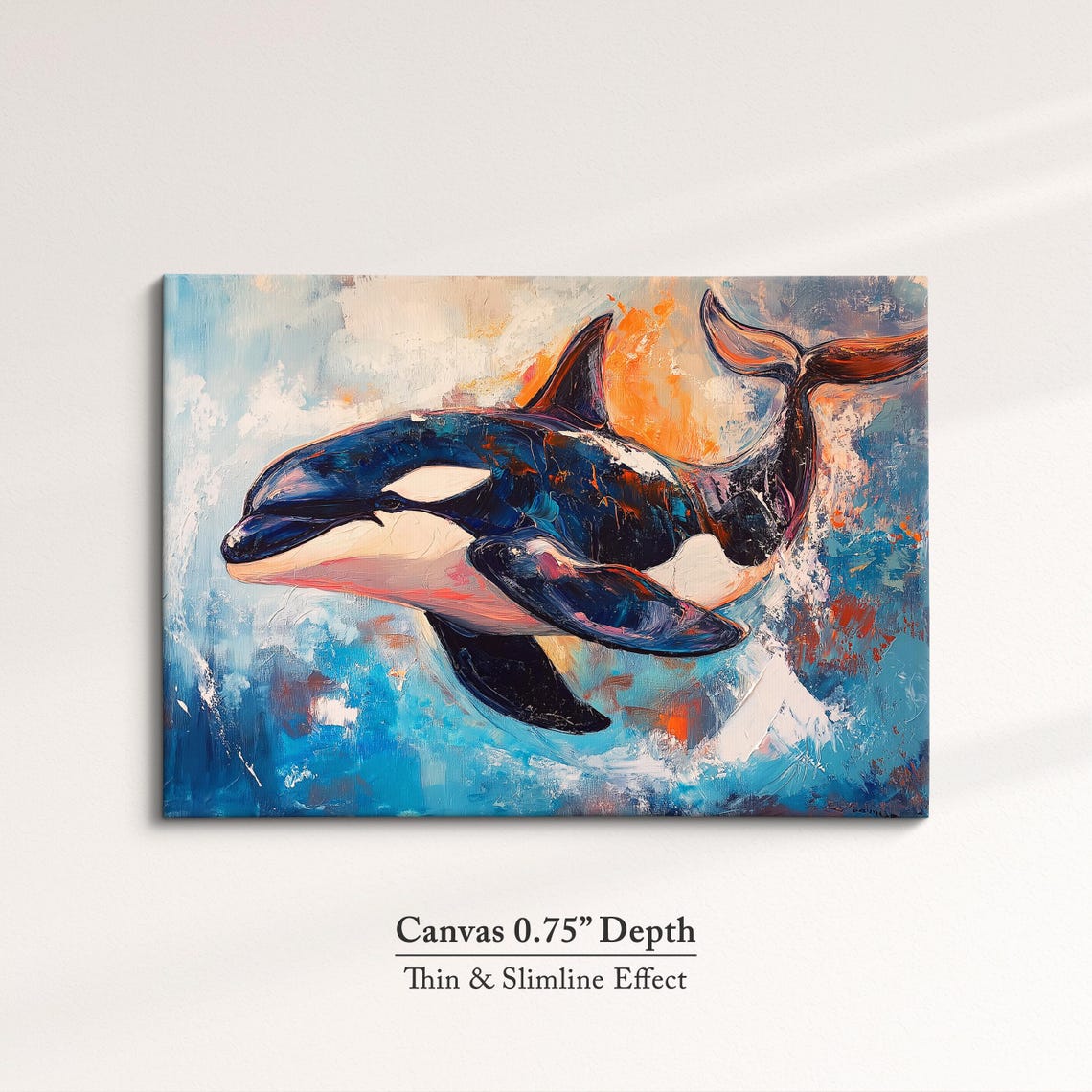 Orca Killer Whale Abstract Oil Painting Blue Ocean Sunset Poster - Image 4