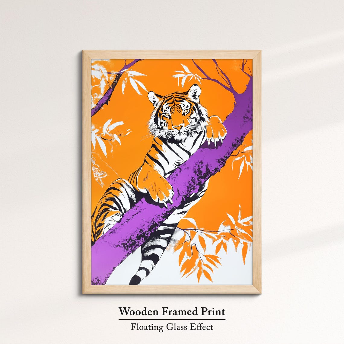 Tiger Resting On Purple Tree Branch Vibrant Orange Pop Art Poster - Image 6