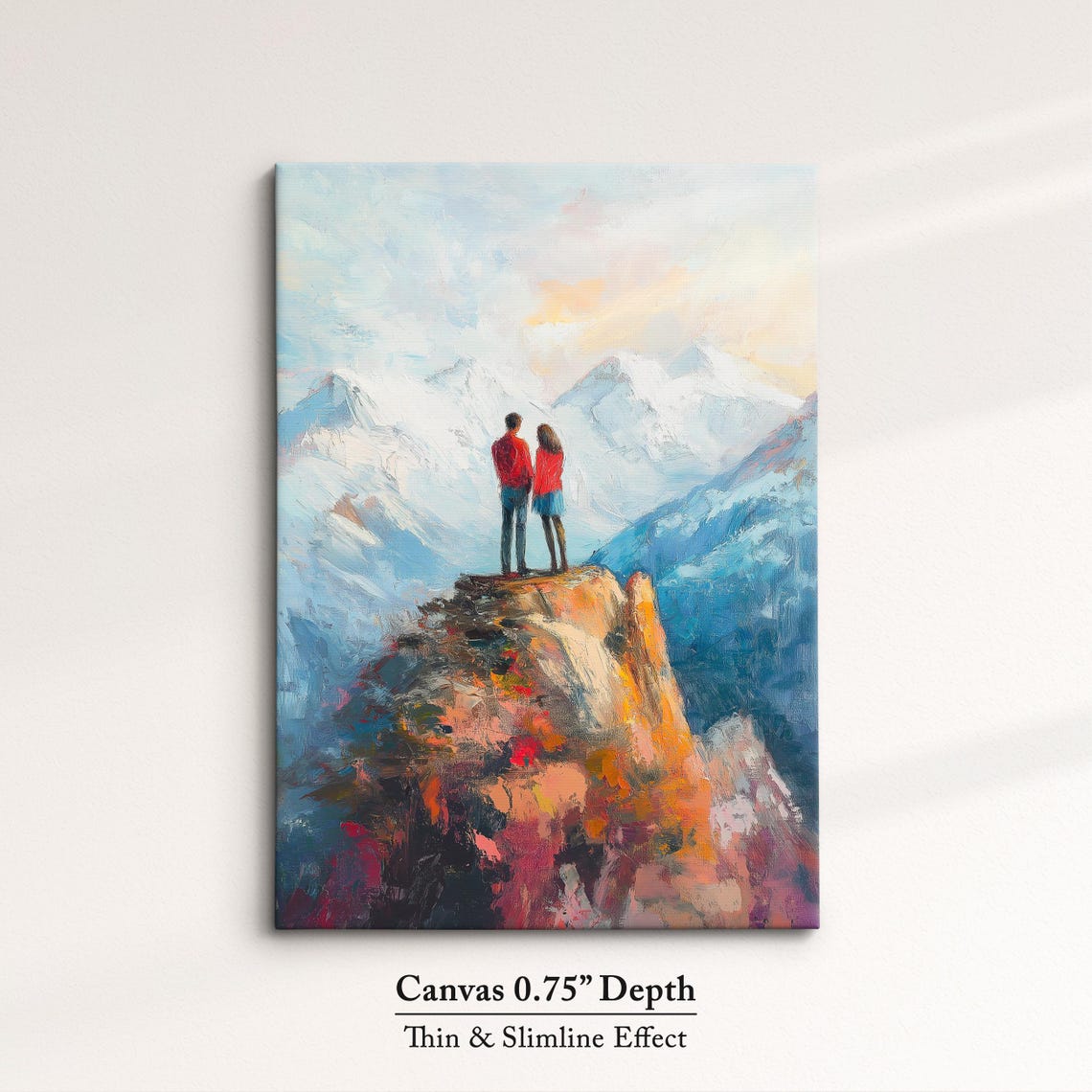 Romantic Couple On Cliff Edge Snowy Mountain Peak Love Art Poster - Image 4