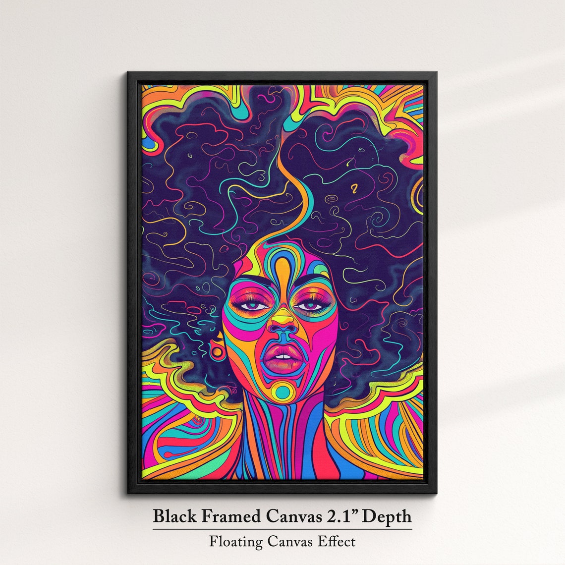 Psychedelic Afro Woman Portrait In Rainbow Colors On Black Art Poster - Image 2