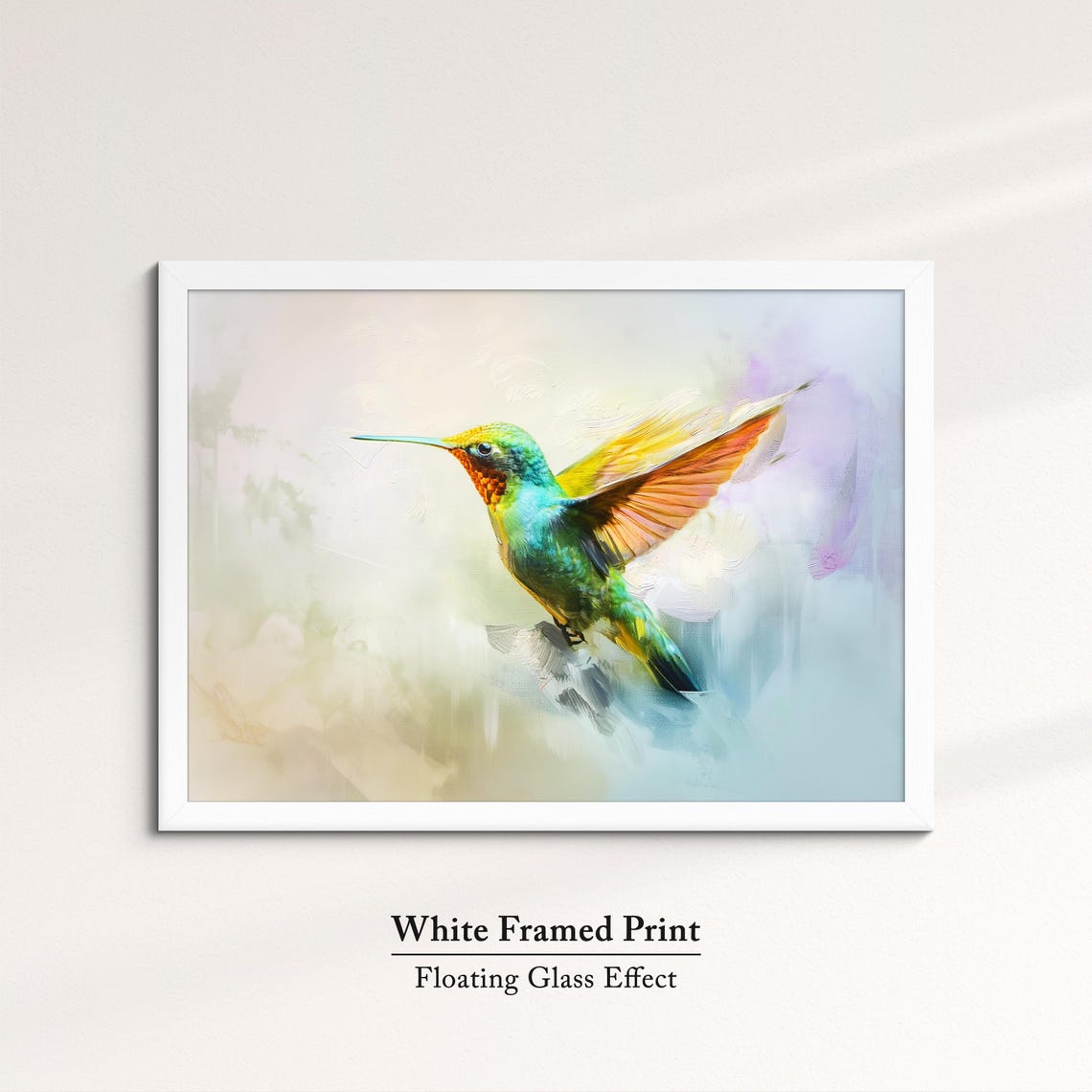 Hummingbird Vibrant Green Orange Watercolor Flight Abstract Art Poster - Image 7