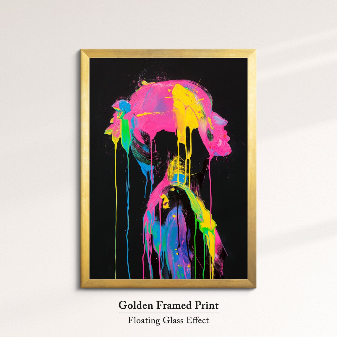 Neon Paint Splash Woman Profile Face Dripping Colors Dark Art Poster - Image 5