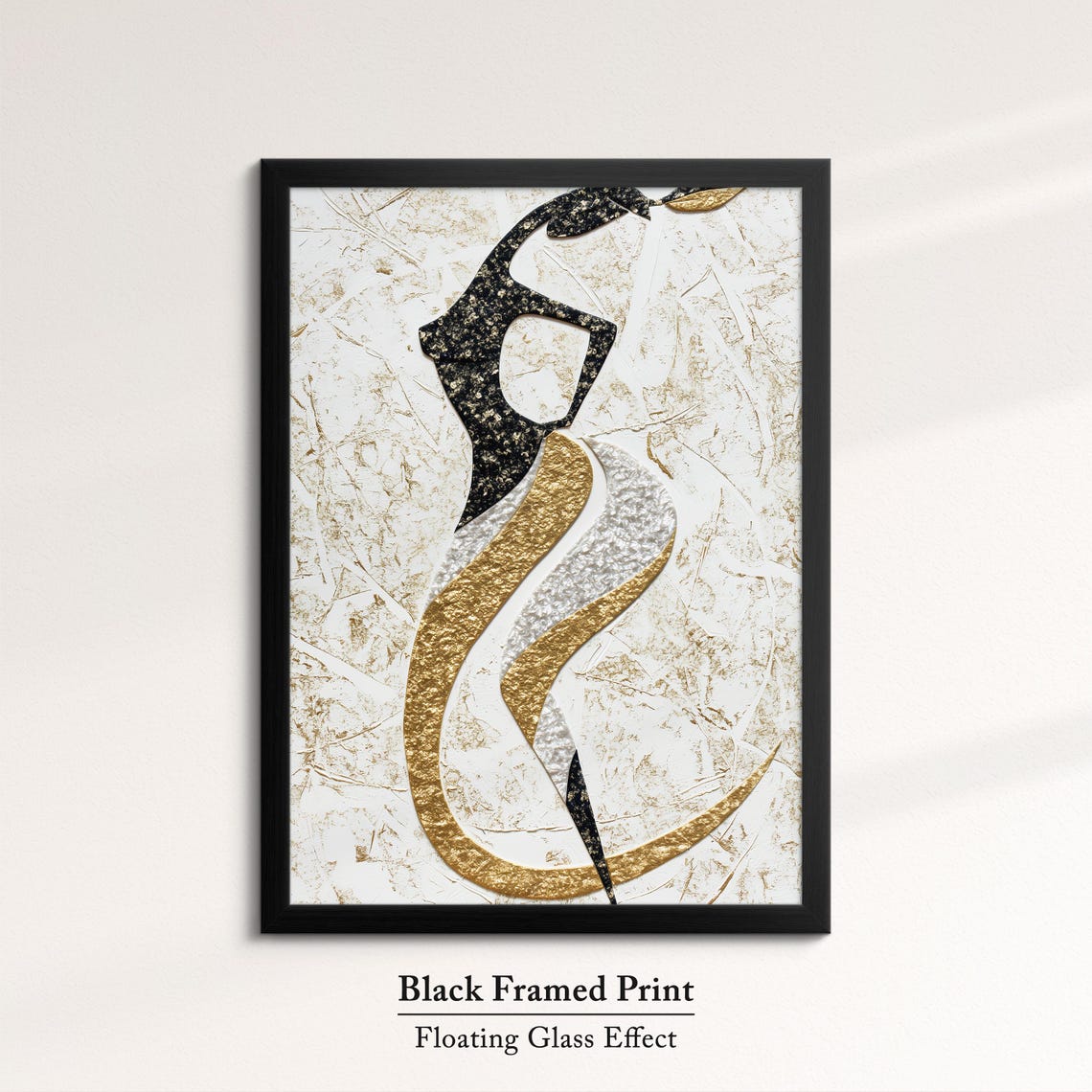 Abstract Woman Dancer Silhouette Black Gold Textured Modern Art Poster - Image 8