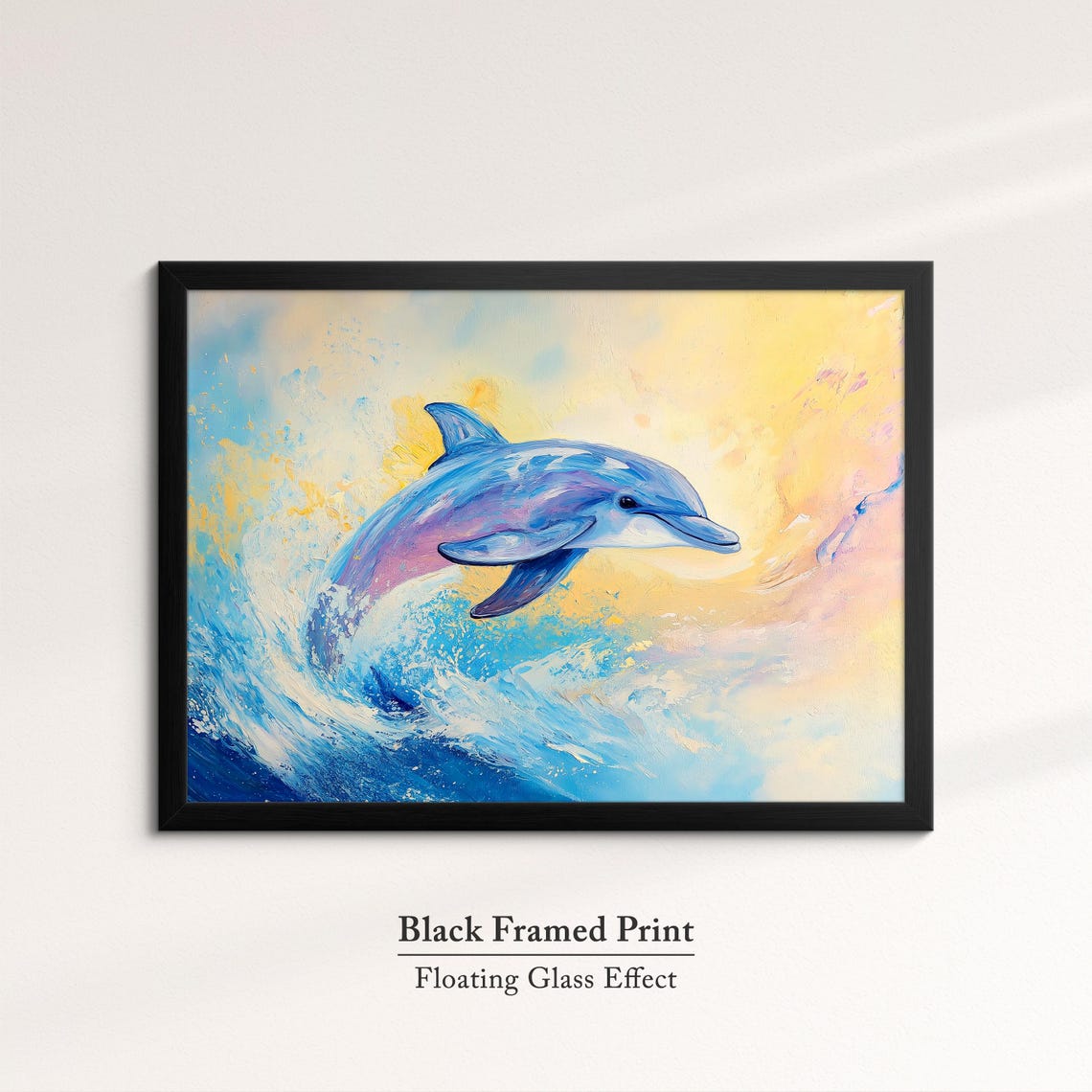 Dolphin Jumping Ocean Wave Blue Gold Dynamic Abstract Wall Art Poster - Image 8