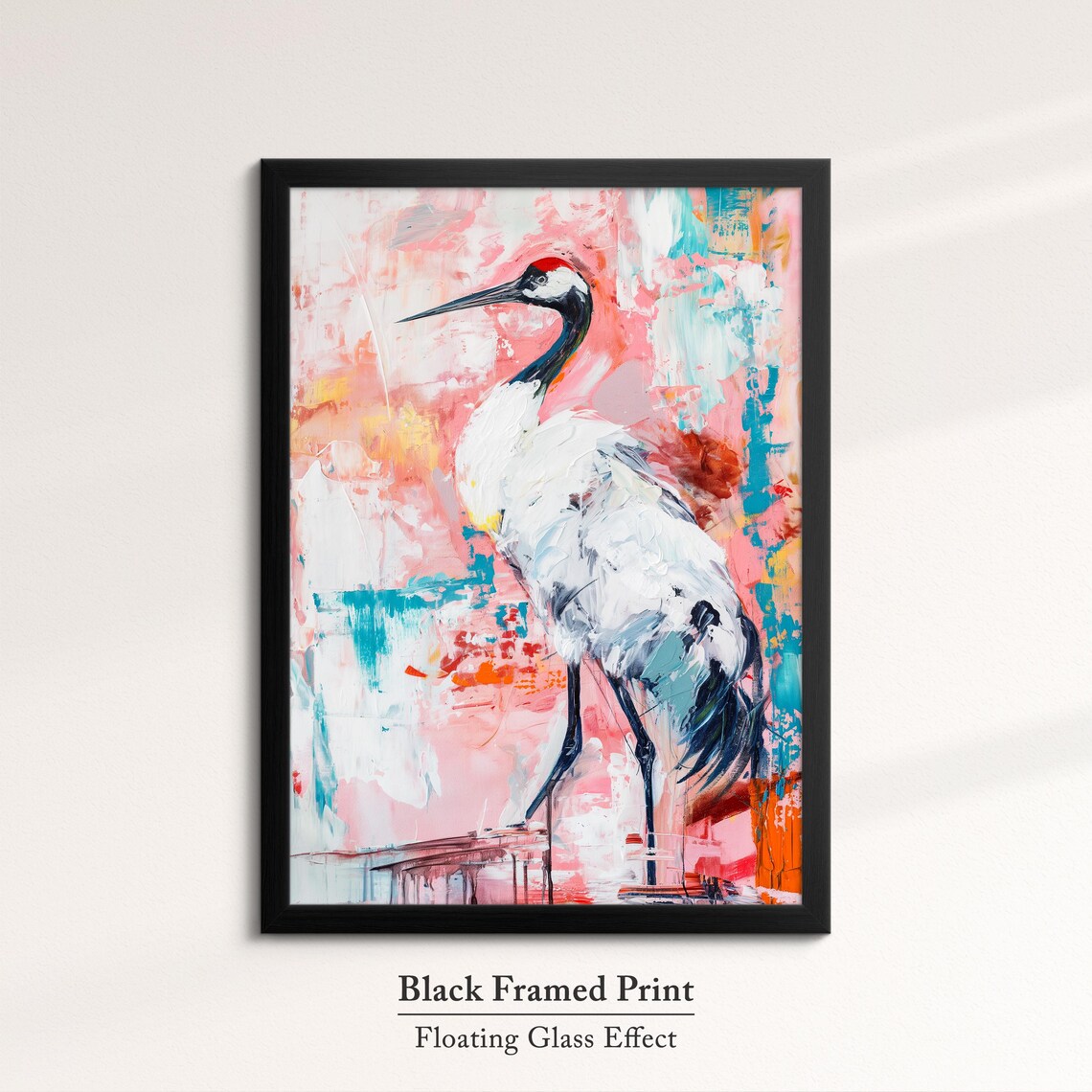 Colorful Crane Bird Abstract Oil Painting, Art Print - Image 8