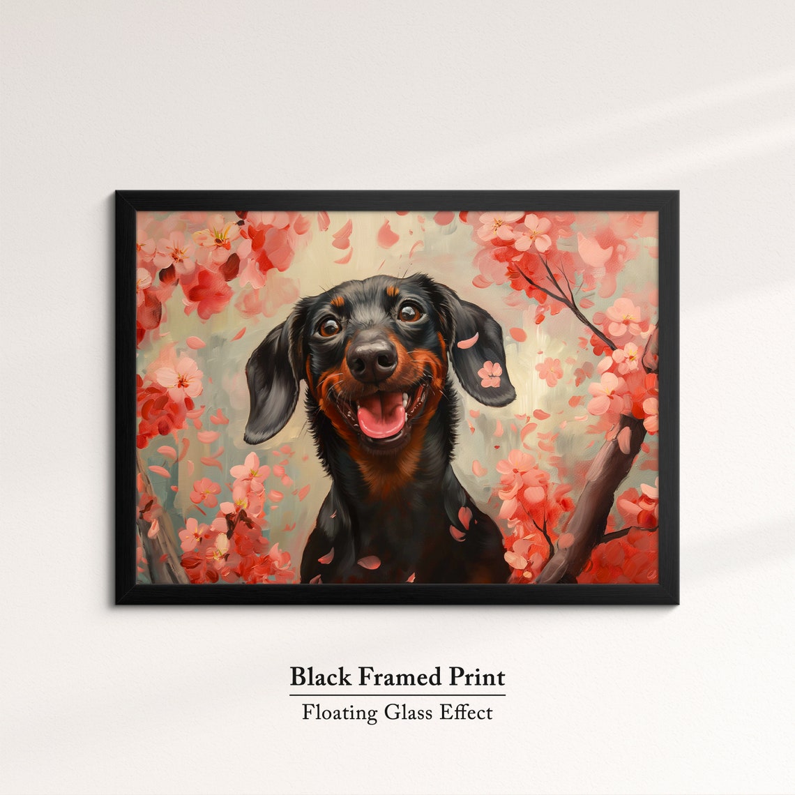 Grinning Black And Tan Dachshund In Red Blossoms Joyful Art Poster - Image 8