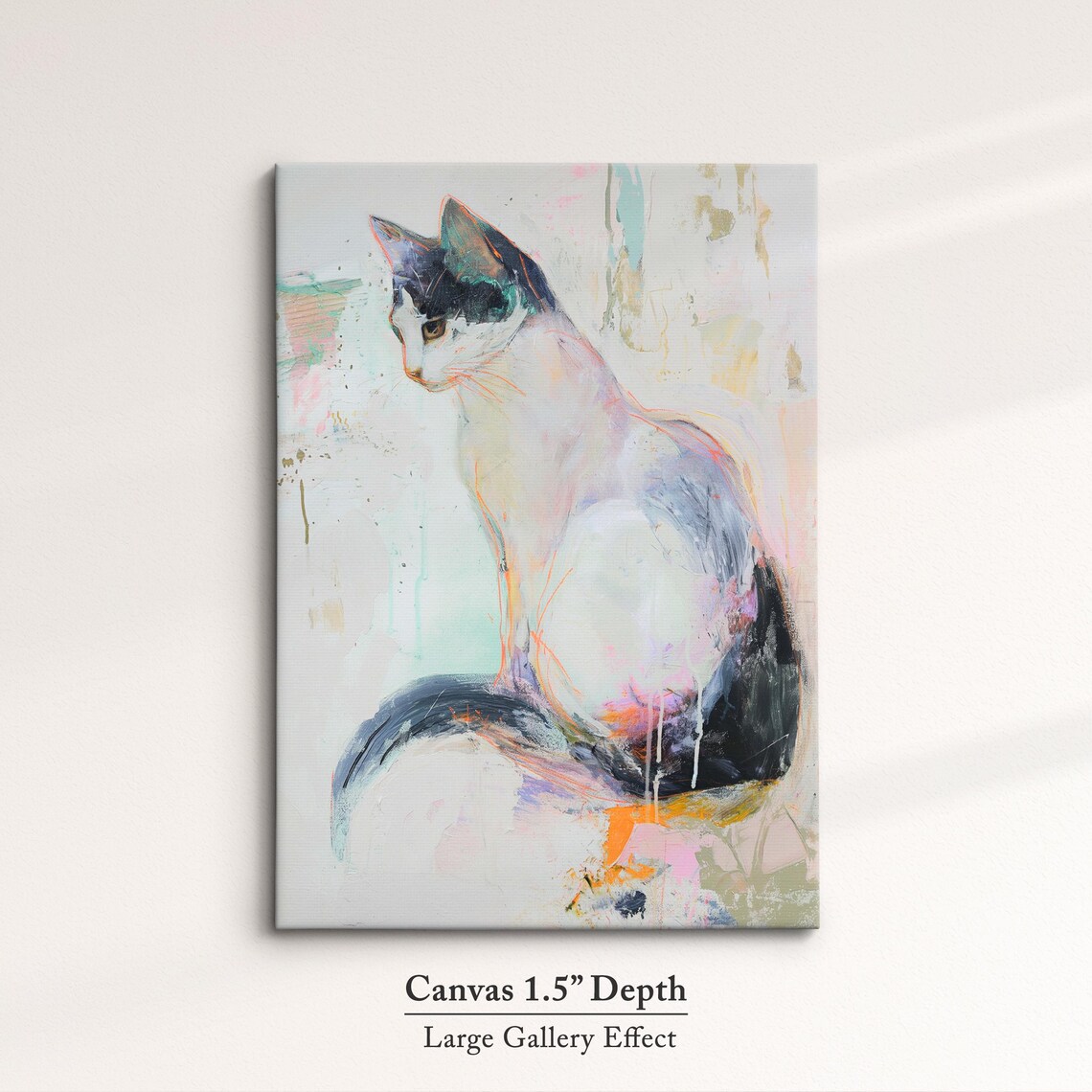 White Cat Sitting Pastel Abstract Oil Painting Elegant Pet Wall Art Poster - Image 3