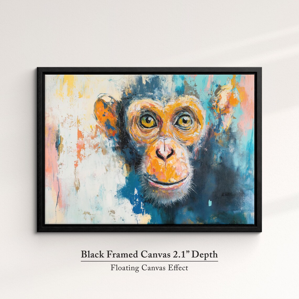 Chimpanzee Abstract Oil Painting Colorful Primate Portrait Wall Art - Image 2