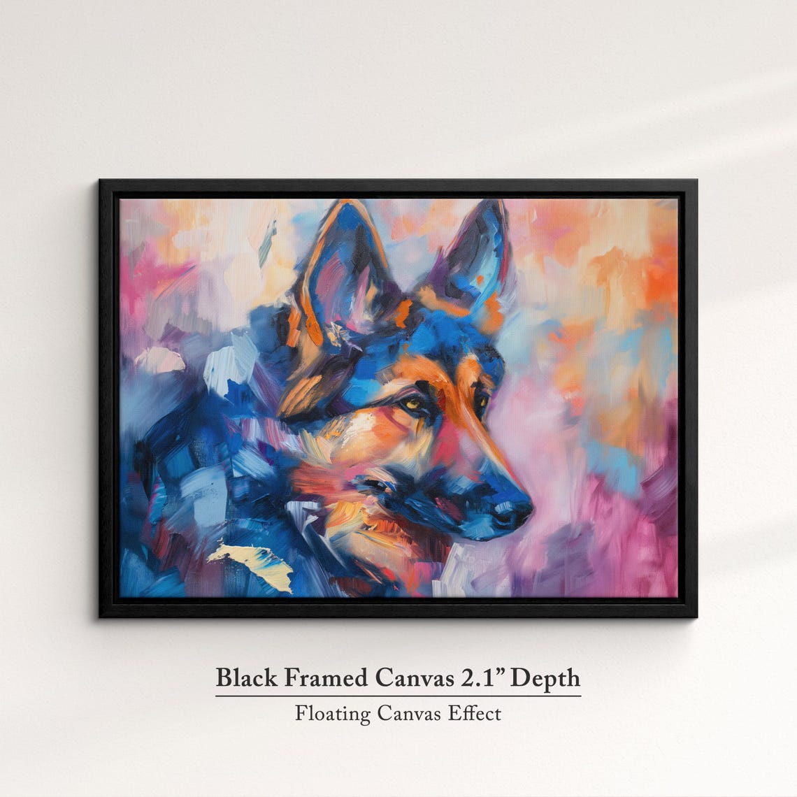 German Shepherd Portrait In Blue Pink Abstract Brushstroke Dog Poster - Image 2
