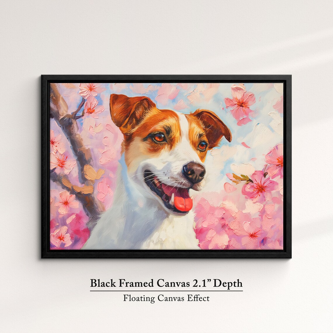 Smiling Jack Russell Terrier Among Pink Blossoms Joyful Dog Art Poster - Image 2