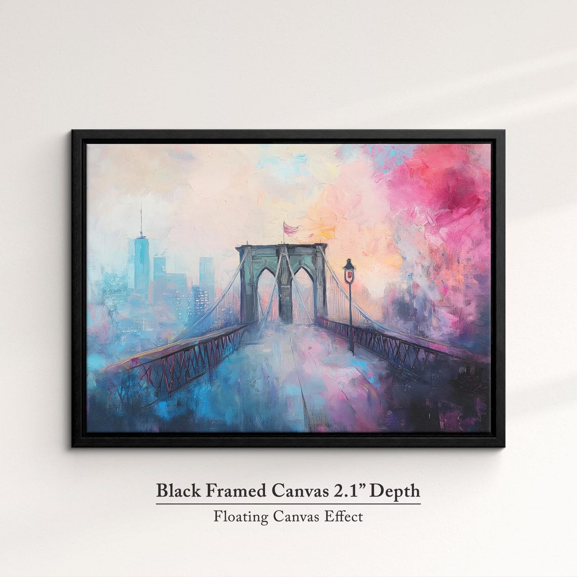 Brooklyn Bridge New York Misty Pink Sunrise Impressionist Art Poster - Image 2