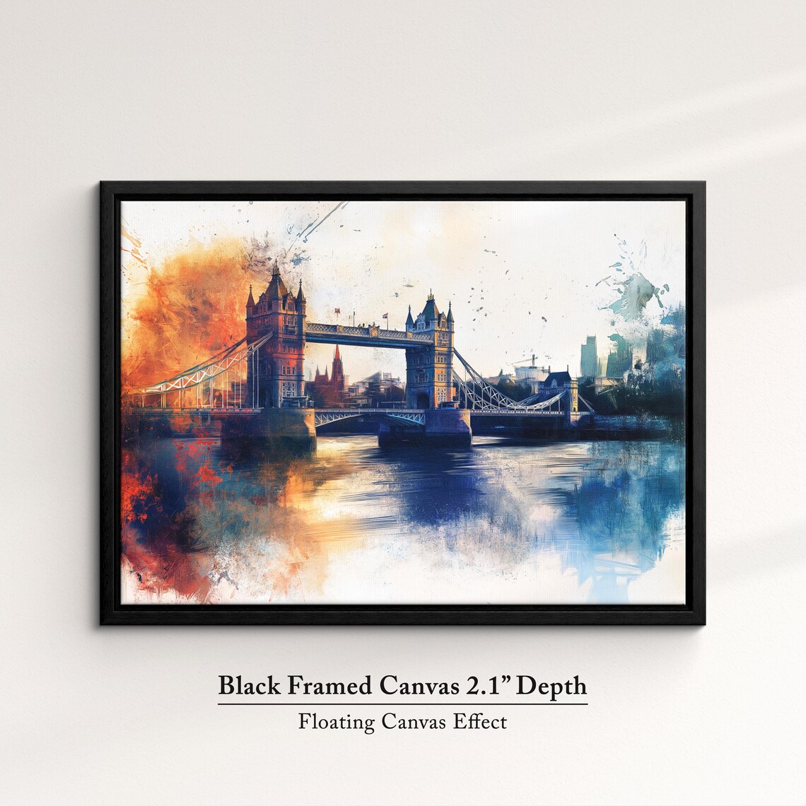 London Tower Bridge Watercolor Art Orange Skyline Thames River Poster - Image 2