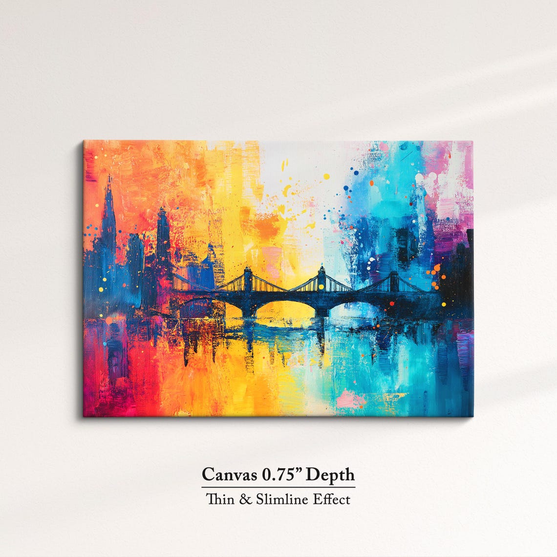London Thames Bridge Silhouette Sunrise Rainbow Watercolor Art Poster - Image 4