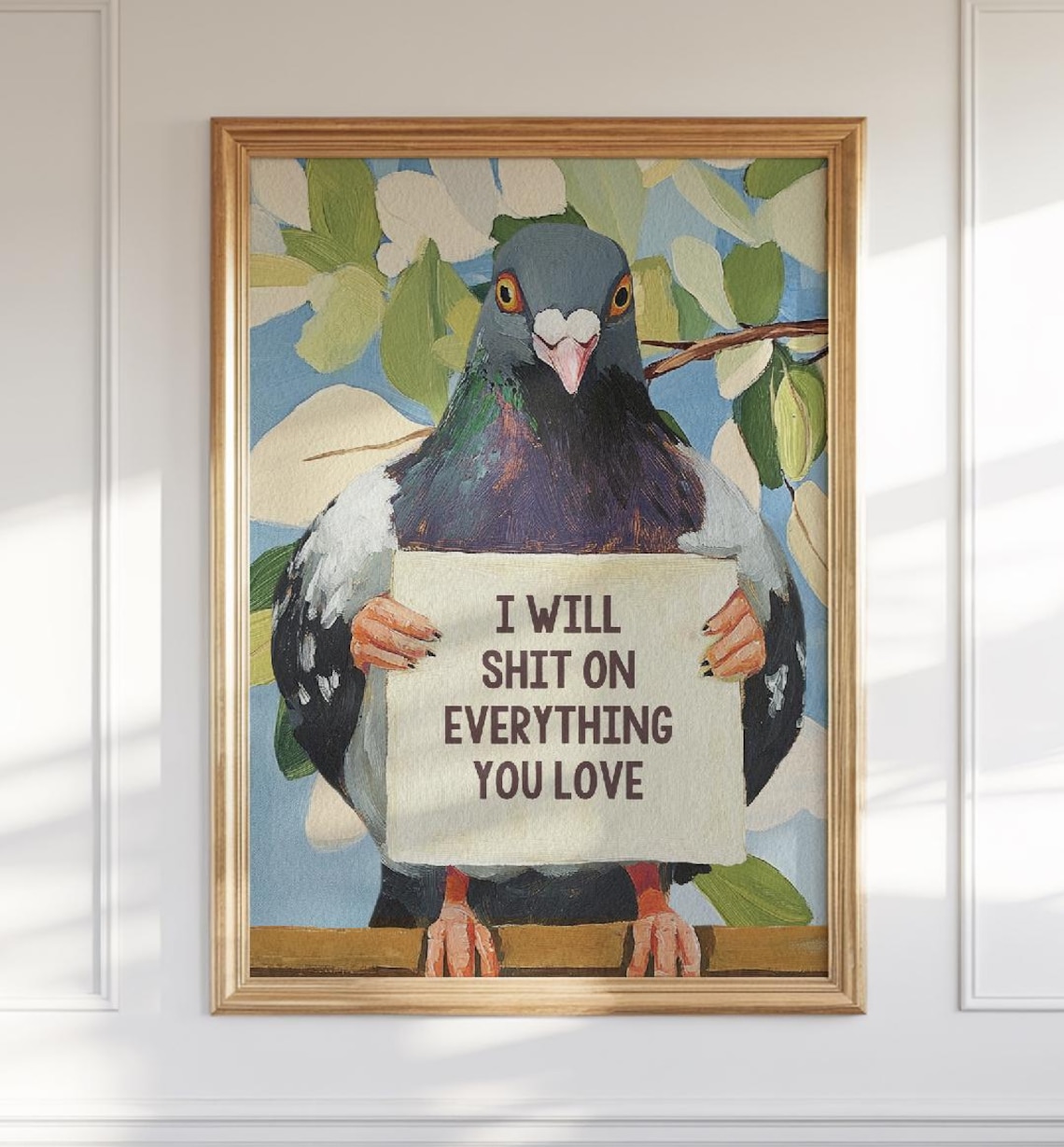 Hilarious Pigeon Bathroom Art Print, Quirky Bird Humor