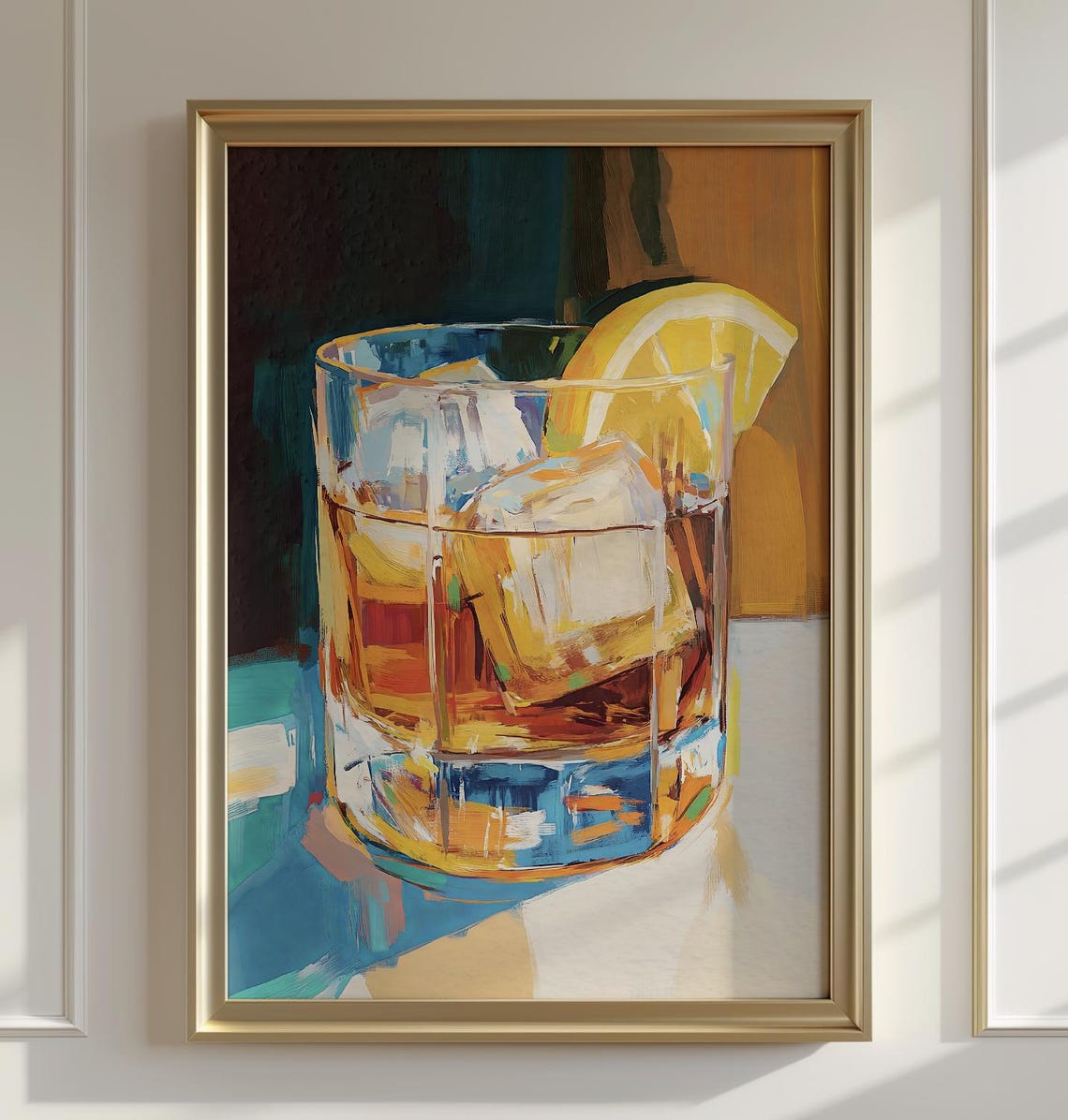 Bold Whiskey Lemon Cocktail Impressionist Painting Bar Wall Poster