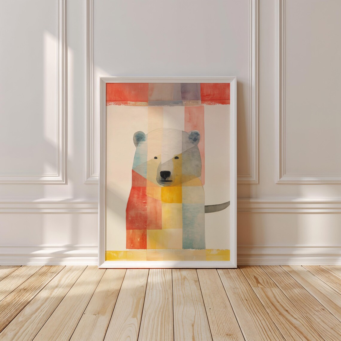 Abstract Geometric Bear Pastel Watercolor Block Nursery Poster