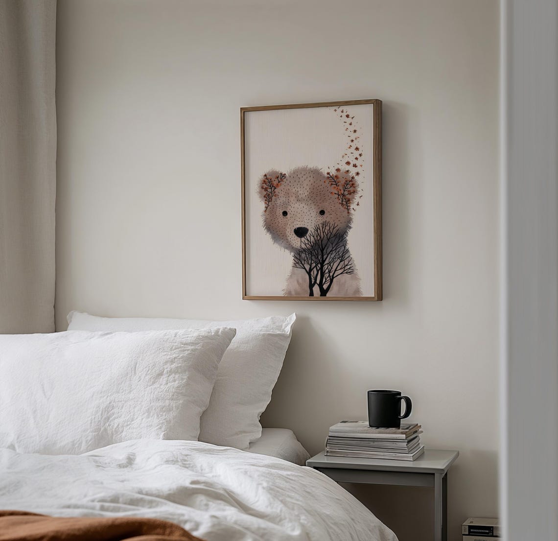 Double Exposure Bear Cub Face Merging Into a Tree Nature Art Poster - Image 2
