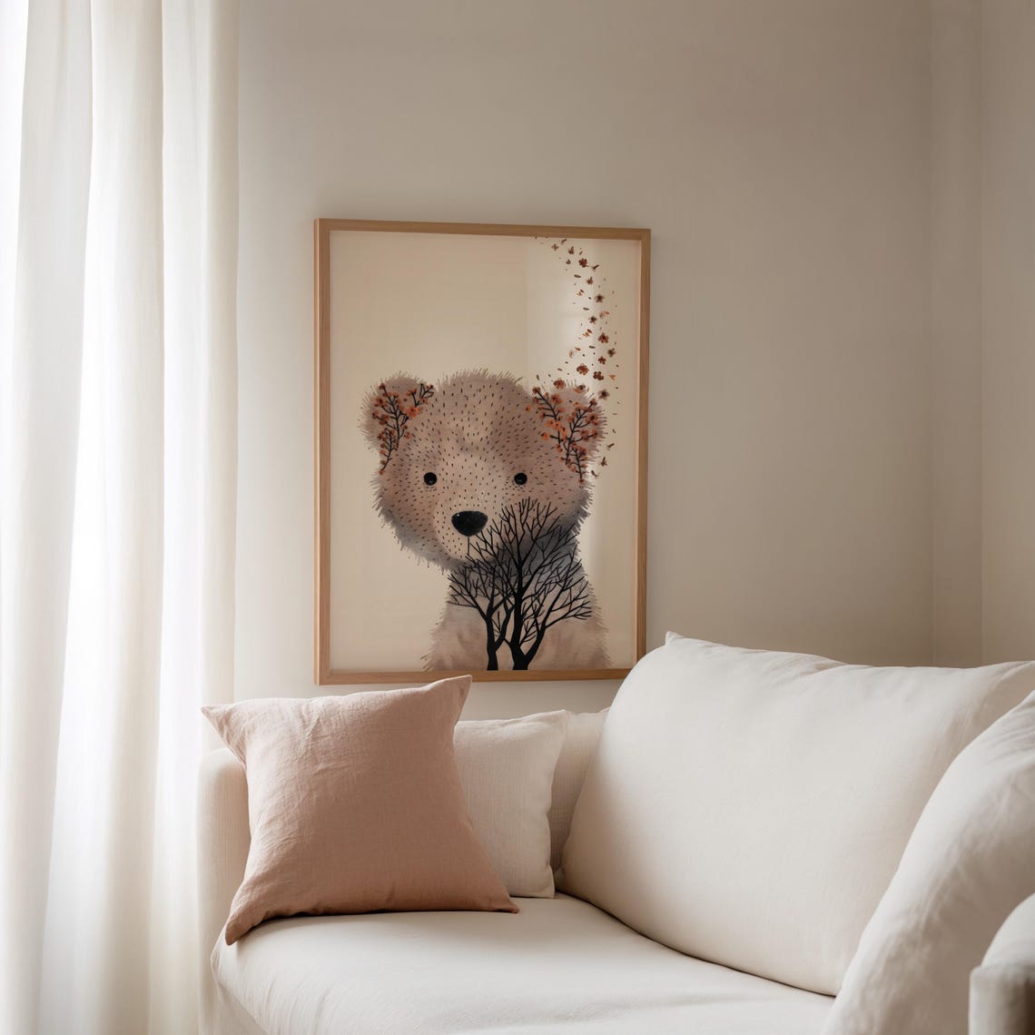 Double Exposure Bear Cub Face Merging Into a Tree Nature Art Poster - Image 3