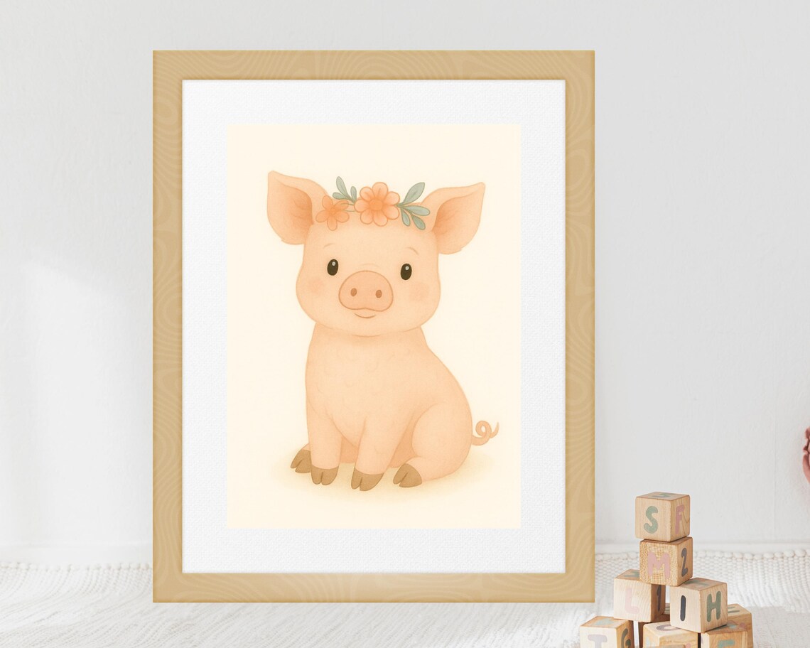 Farmhouse Pig Nursery Print, Boho Animal Poster - Image 3