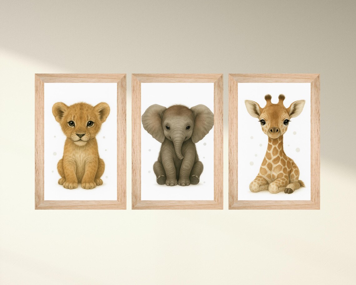 Safari Animal Nursery Decor, Lion Elephant Giraffe