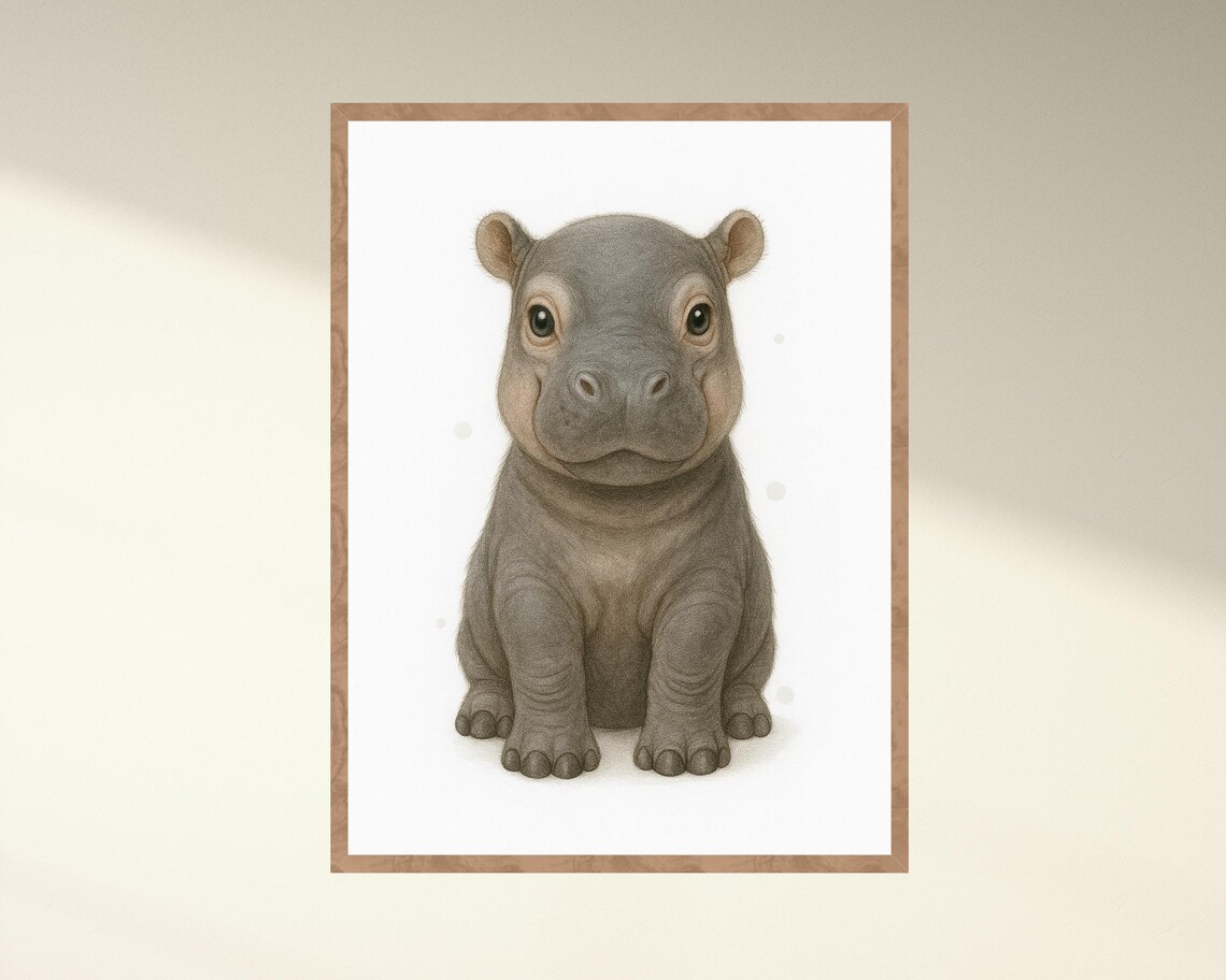 Hippo Nursery Wall Art, Safari Animal Decor - Image 4