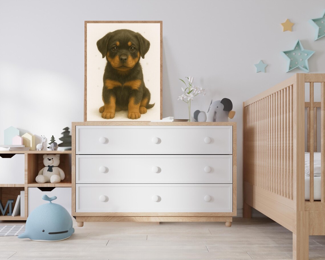 Rottweiler Puppy, Cute Nursery Kids Room Poster - Image 2