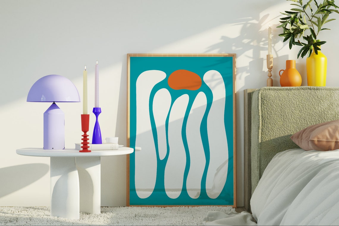 Abstract Daisy Flower Teal Botanical Modern Minimalist Art Poster