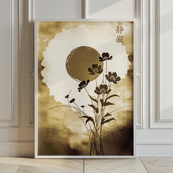 Japandi Floral Art Print, Wabi Sabi Serenity