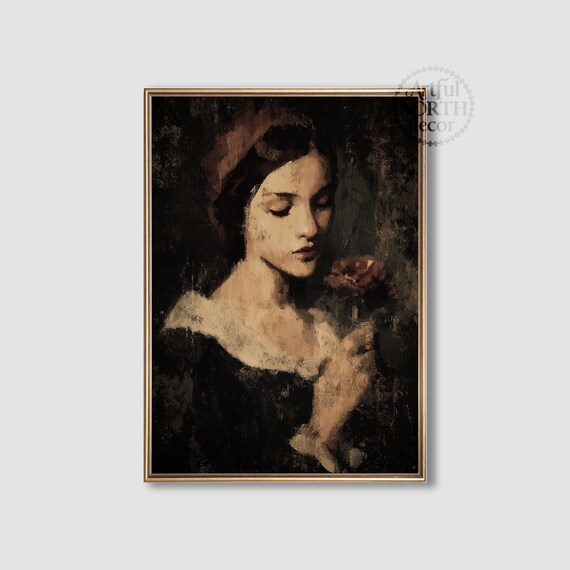 Lady And Rose Painting Dark Academia Moody Art