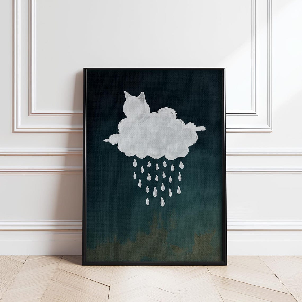 Cat Cloud Whimsical White Cat On A Rainy Day Cloud Art Poster
