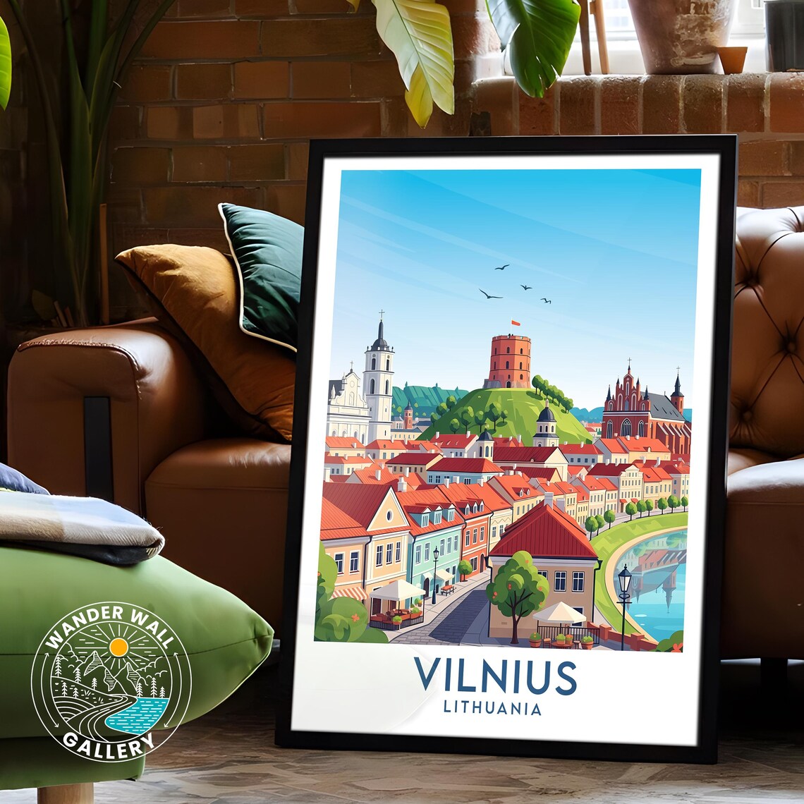 Vilnius Lithuania Old Town Red Roofs Hill Tower Travel Poster - Image 6
