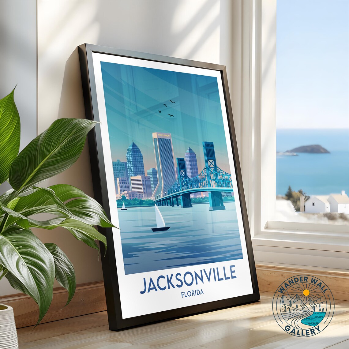 Jacksonville Florida Skyline and Main Street Bridge Travel Poster - Image 2