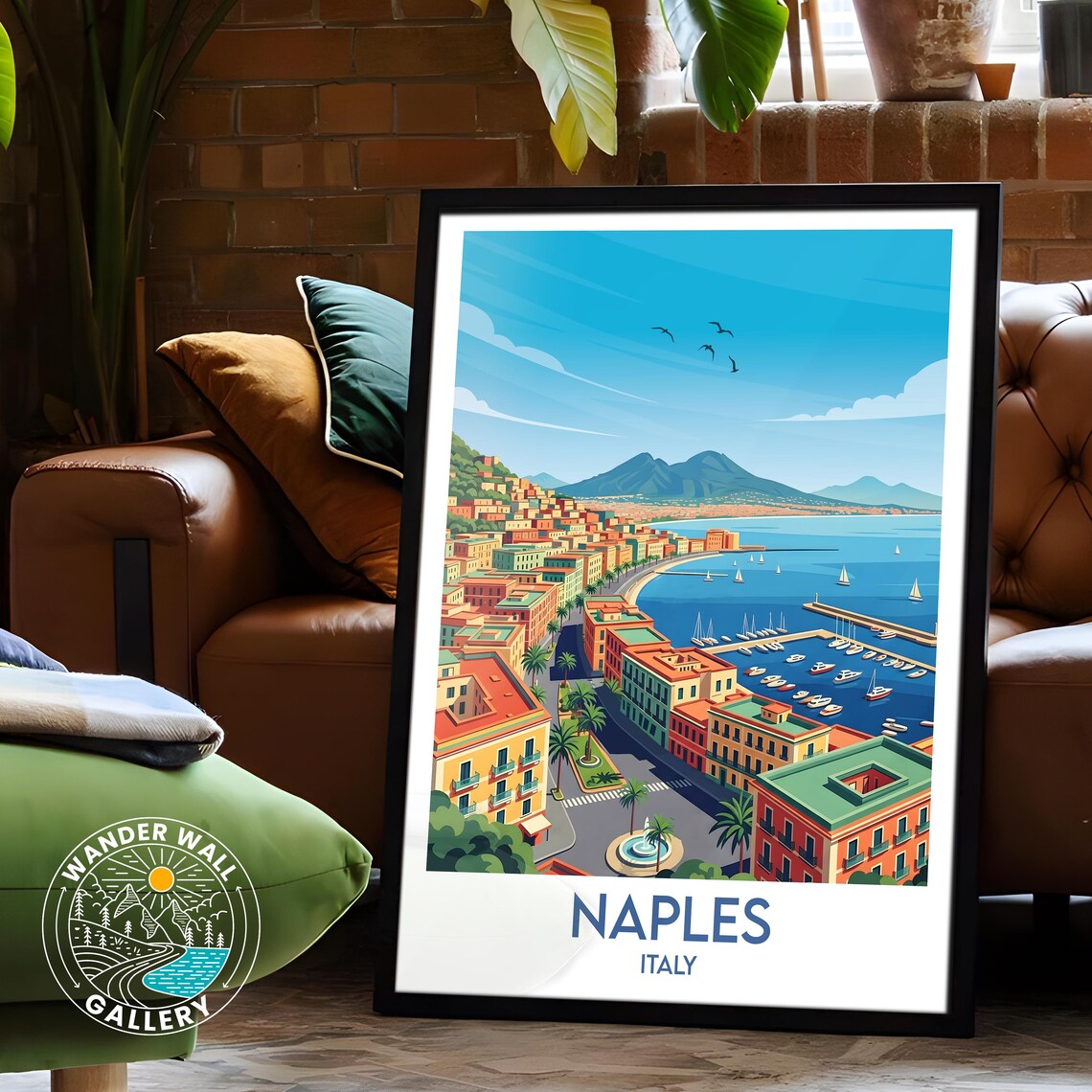 Naples Italy Vintage Travel Poster with Mount Vesuvius Bay View - Image 6