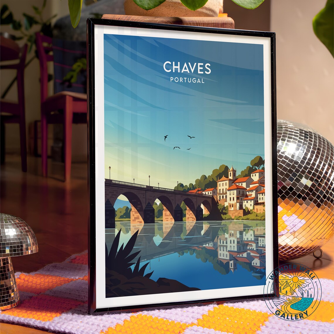 Chaves Portugal Old Stone Bridge River Reflection Travel Poster - Image 4