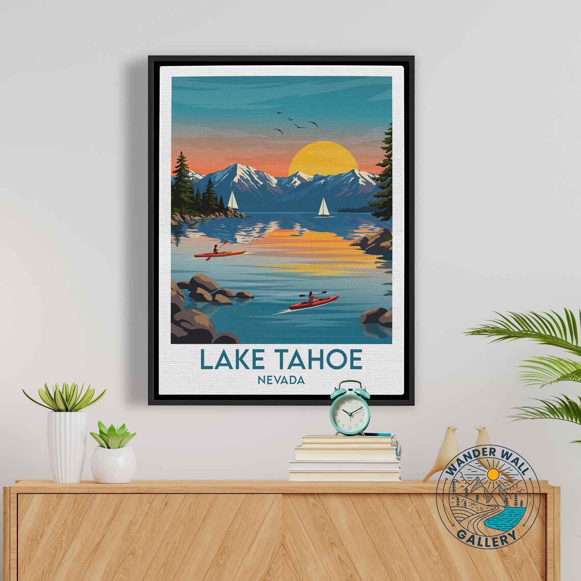 Lake Tahoe Nevada Mountain Lake Sunset Kayak Sailboats Travel Poster - Image 3