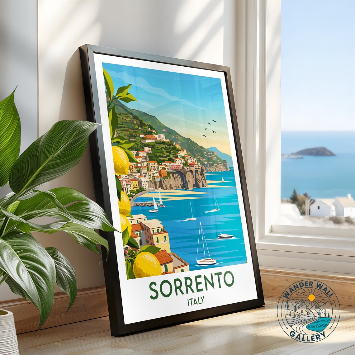 Sorrento Italy Amalfi Coast Cliffs Lemons Sailboats Harbor Poster - Image 2