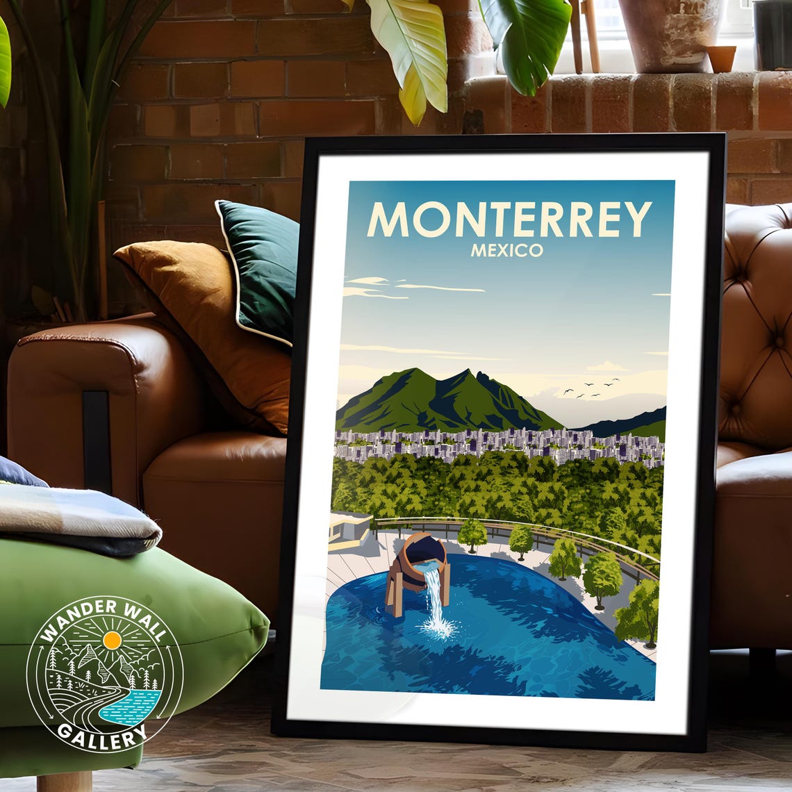 Monterrey Mexico Mountain Cityscape Pouring Jug Travel Poster - Image 6