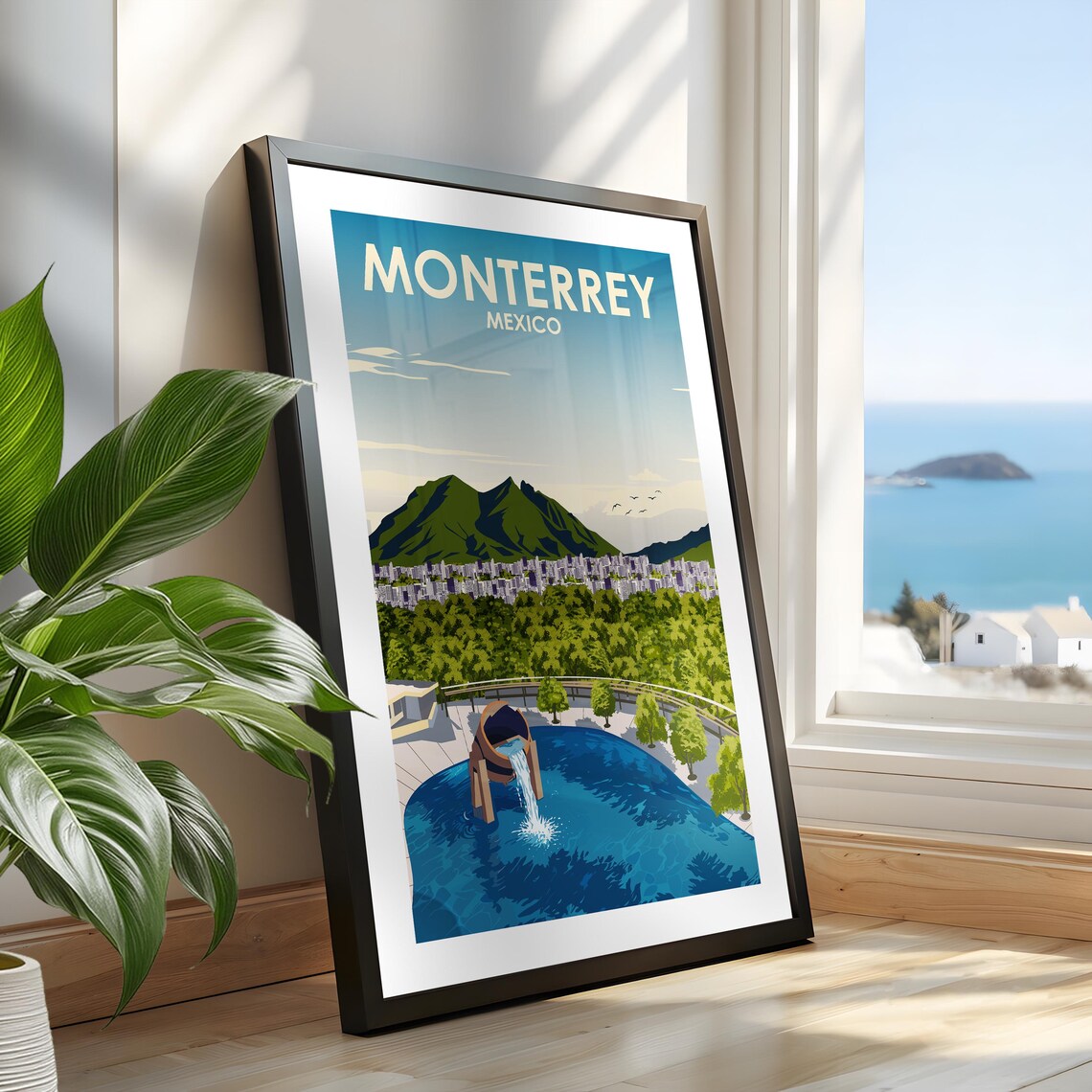 Monterrey Mexico Mountain Cityscape Pouring Jug Travel Poster - Image 2