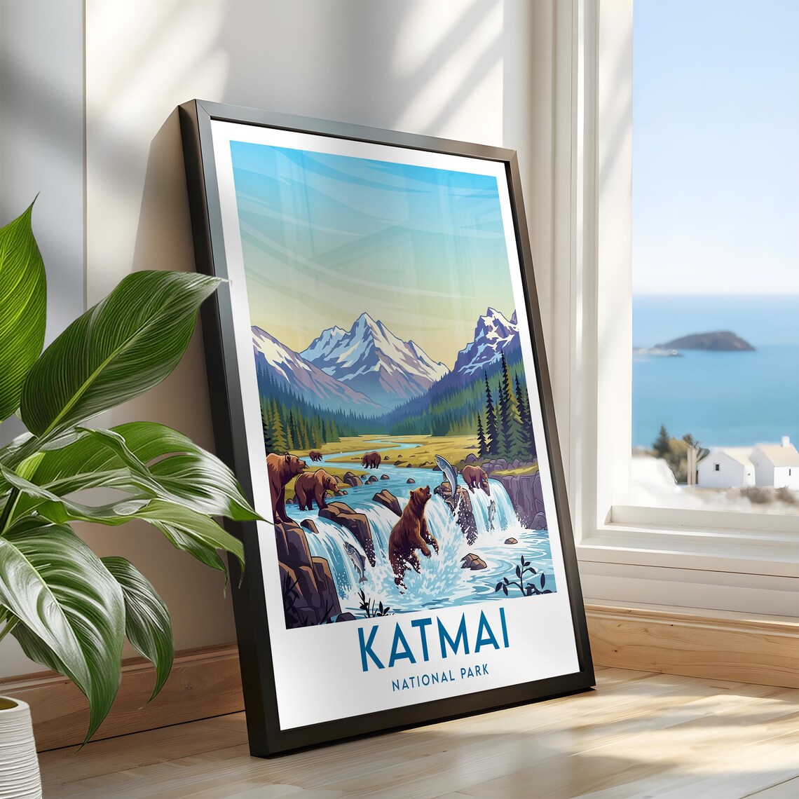 Katmai National Park Brown Bears Fishing Salmon Waterfall Poster - Image 2