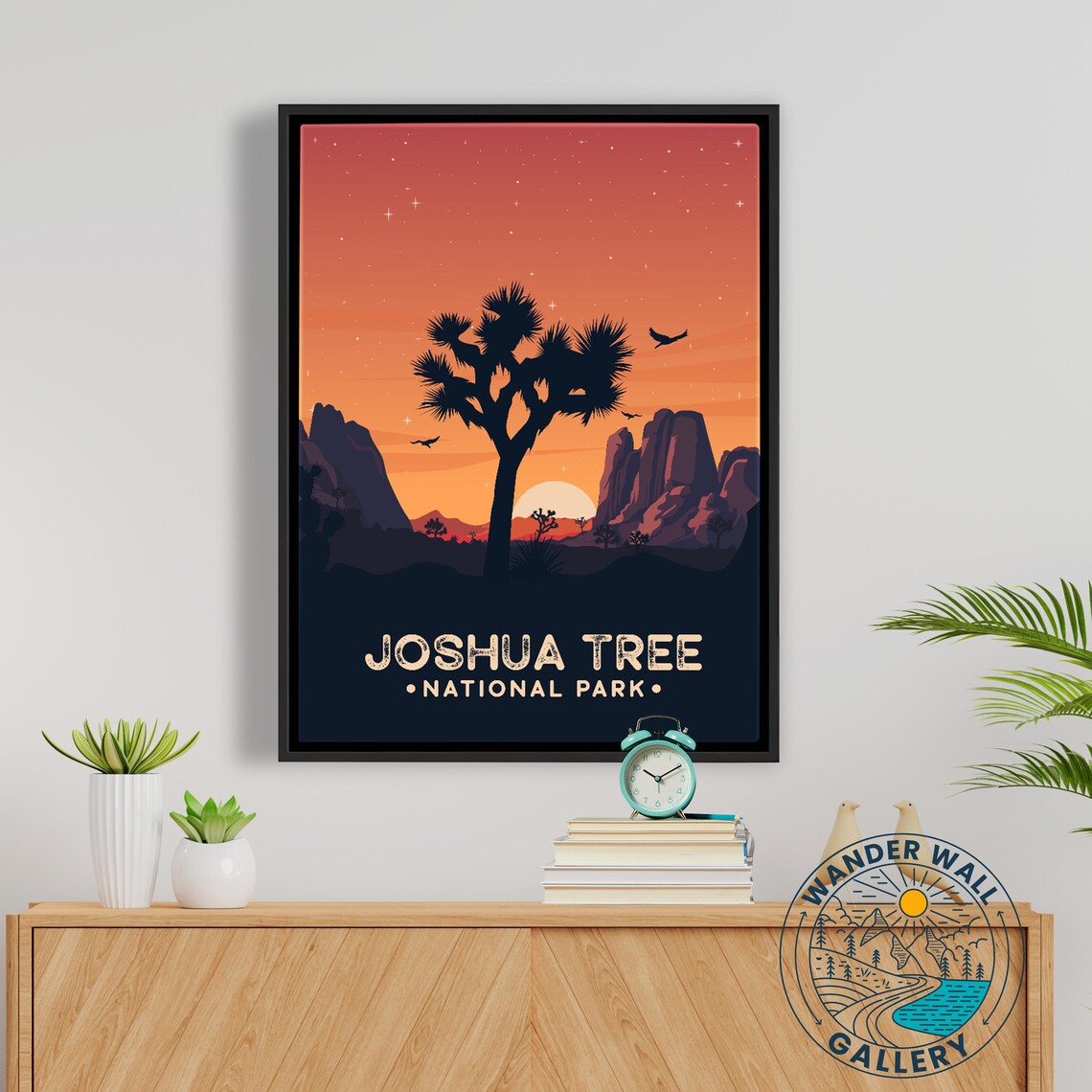 Joshua Tree Sunset Desert Silhouette Stars Retro California Travel Poster - Image 5