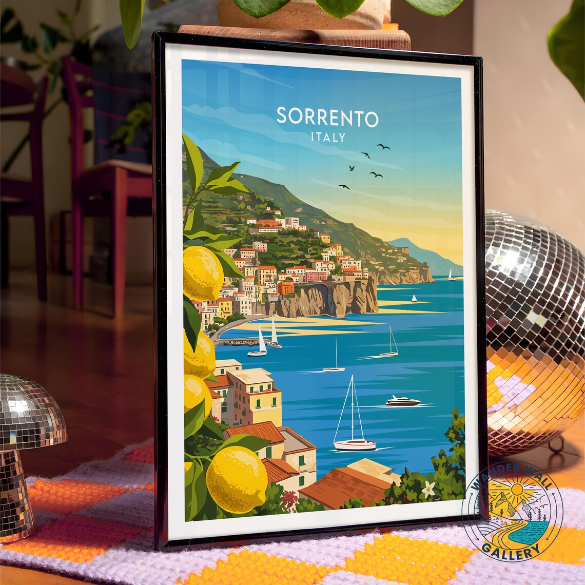 Sorrento Italy Coastal Cliffs Lemon Grove Sailboats Sea View Poster - Image 4