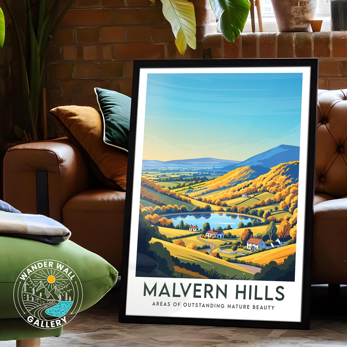 Malvern Hills Autumn Valley Lake and Cottages Vintage Travel Poster - Image 6