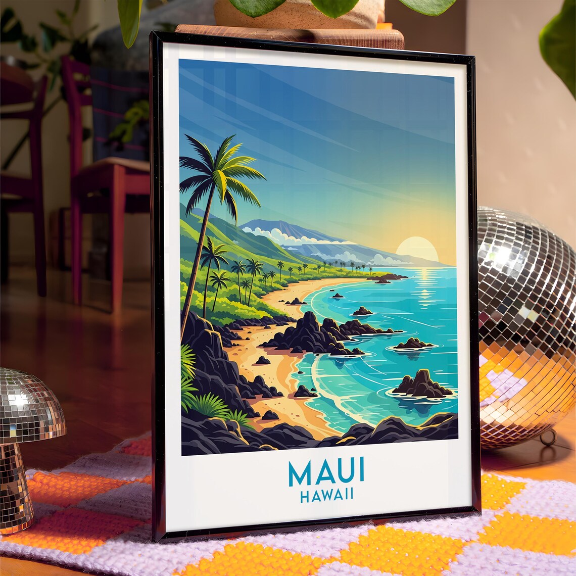 Maui Hawaii Island Beach Paradise Sunrise Ocean Palm Fronds Poster - Image 4