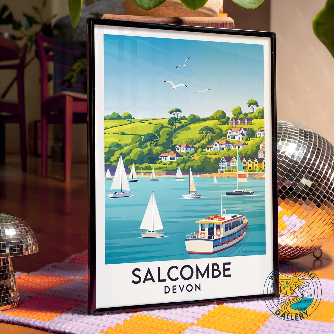 Salcombe Devon Sailing Harbor Seagulls Coastal Travel Poster - Image 4
