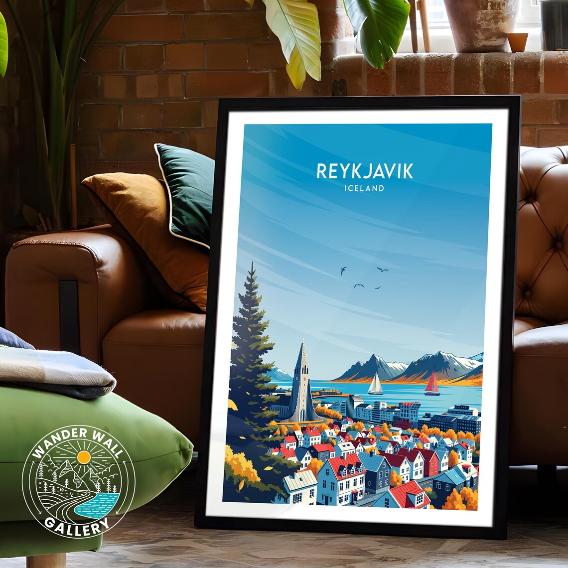 Reykjavik Iceland Colorful Harbor Cityscape Retro Travel Poster - Image 6