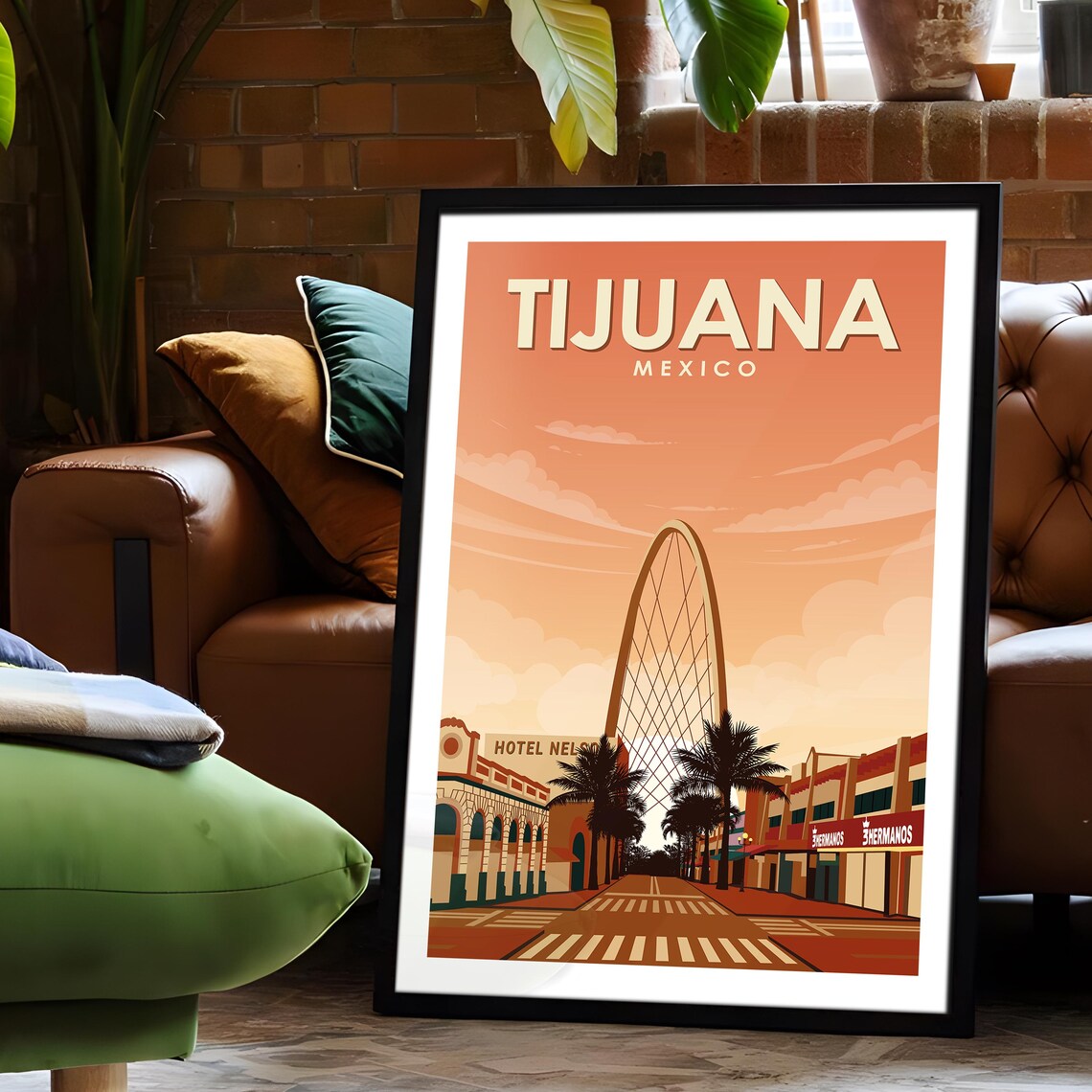 Tijuana Mexico Monumental Arch Avenida Palm Sunset Retro Travel Poster - Image 6