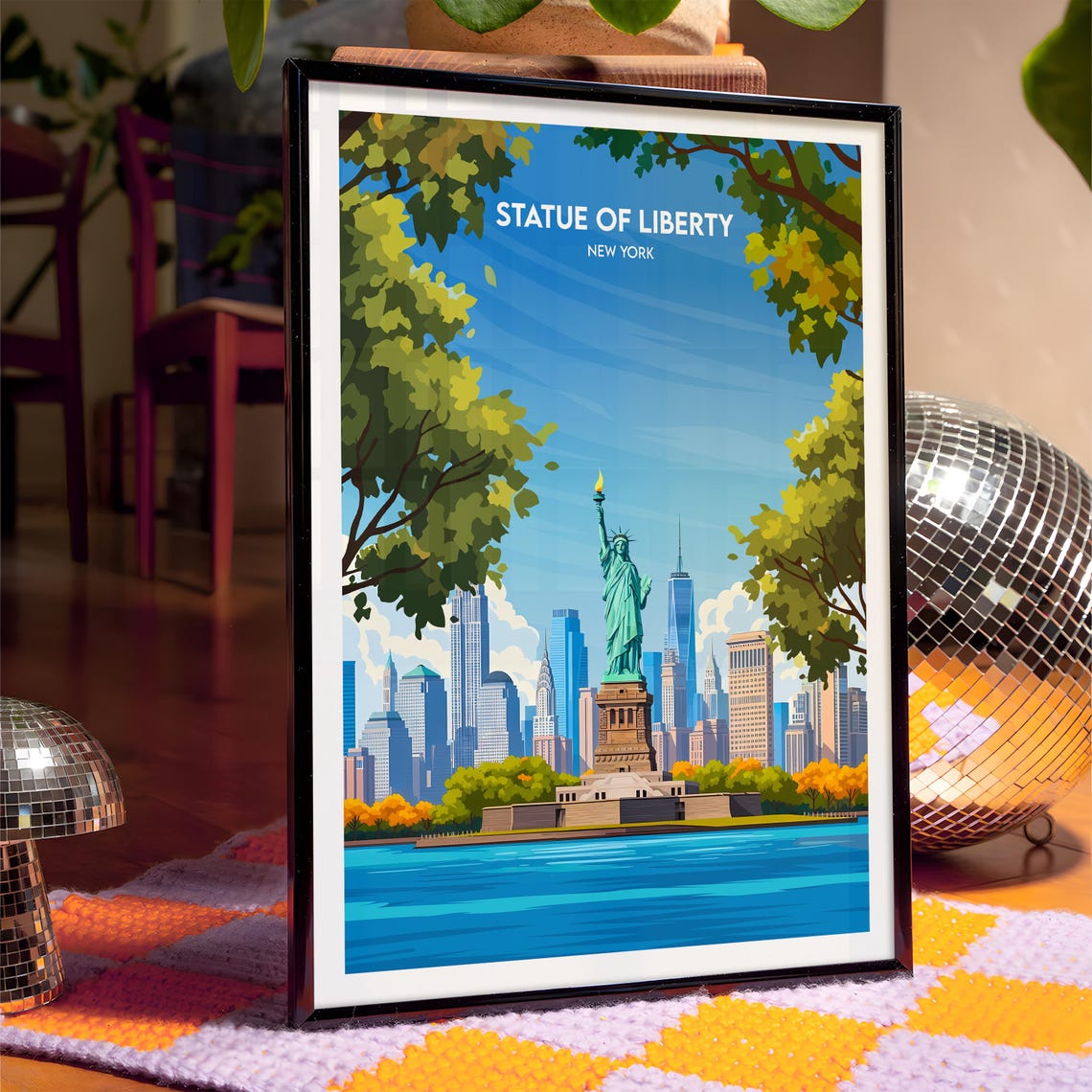Statue of Liberty New York Skyline Torch Green Tree View Poster - Image 4